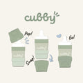 the cubby baby bottle cap stays attached to the bottle by being snapped onto the bottom of it